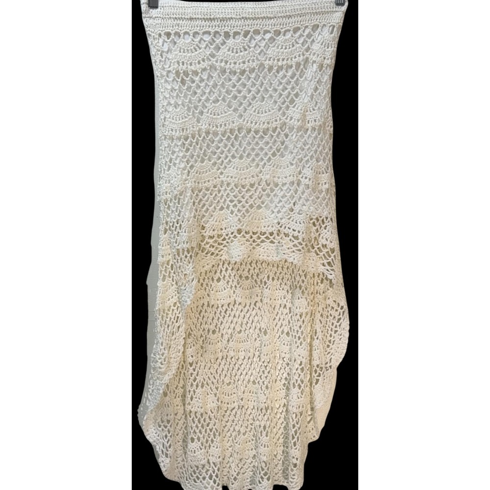 Mgee Crochet Skirt High Low Lace Knit Cream Vintage USA Boho Midi S (80/80)
